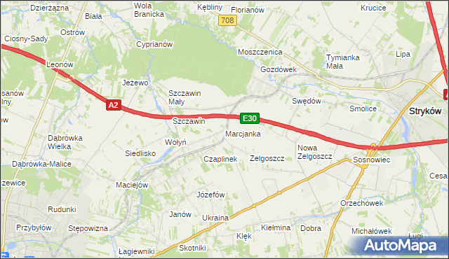 mapa Marcjanka gmina Zgierz, Marcjanka gmina Zgierz na mapie Targeo