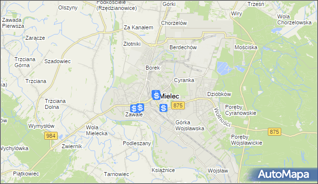 mapa Mielca, Mielec na mapie Targeo