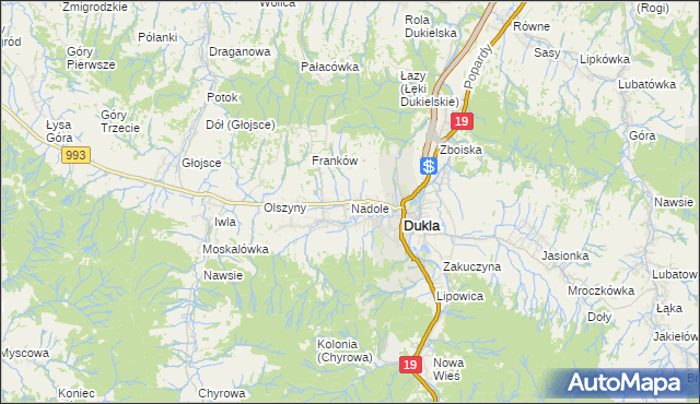 mapa Nadole gmina Dukla, Nadole gmina Dukla na mapie Targeo