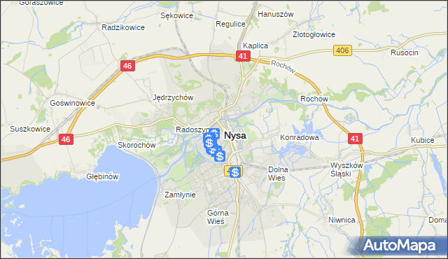mapa Nysy, Nysa na mapie Targeo