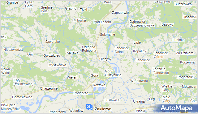 mapa Olszyny gmina Wojnicz, Olszyny gmina Wojnicz na mapie Targeo