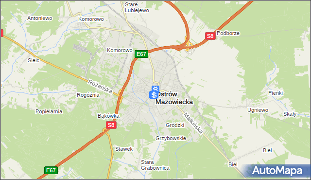 mapa Ostrów Mazowiecka, Ostrów Mazowiecka na mapie Targeo