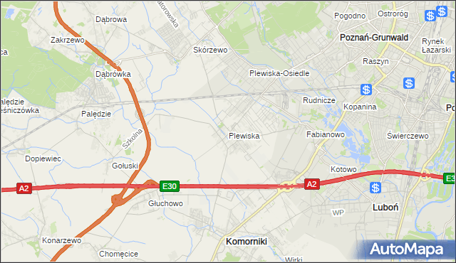 mapa Plewiska gmina Komorniki, Plewiska gmina Komorniki na mapie Targeo