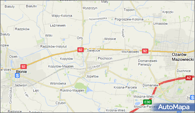 mapa Płochocin gmina Ożarów Mazowiecki, Płochocin gmina Ożarów Mazowiecki na mapie Targeo