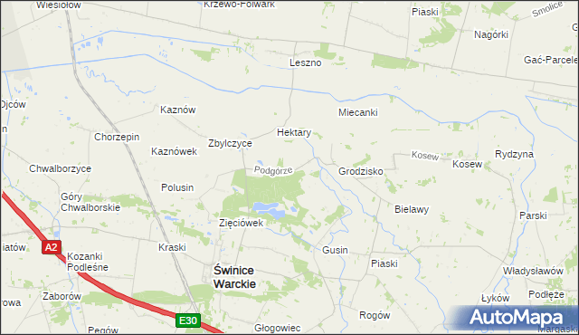 mapa Podgórze gmina Świnice Warckie, Podgórze gmina Świnice Warckie na mapie Targeo