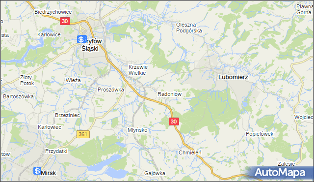 mapa Radoniów, Radoniów na mapie Targeo