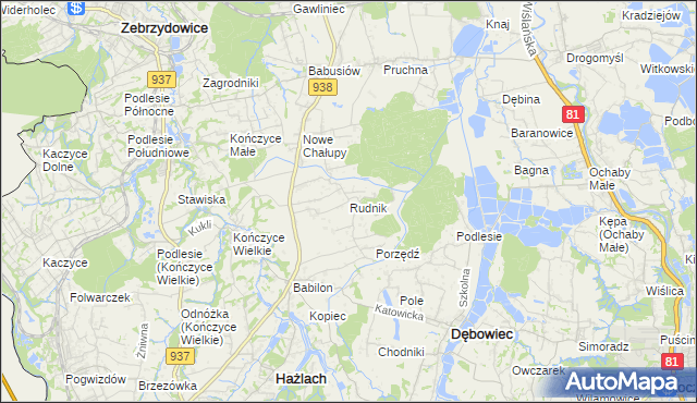 mapa Rudnik gmina Hażlach, Rudnik gmina Hażlach na mapie Targeo