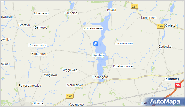 mapa Rybitwy gmina Łubowo, Rybitwy gmina Łubowo na mapie Targeo