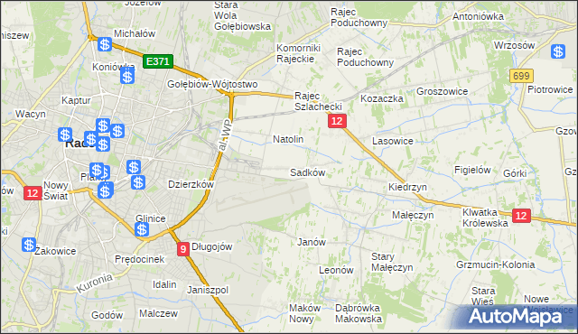 mapa Sadków gmina Jedlnia-Letnisko, Sadków gmina Jedlnia-Letnisko na mapie Targeo