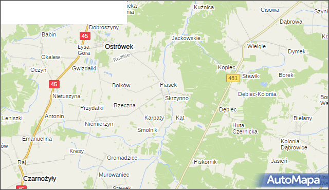 mapa Skrzynno gmina Ostrówek, Skrzynno gmina Ostrówek na mapie Targeo