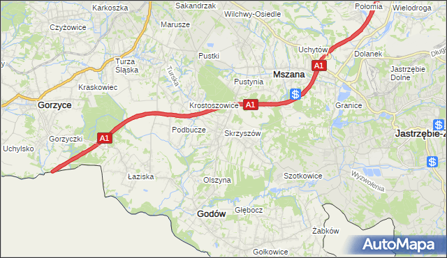 mapa Skrzyszów gmina Godów, Skrzyszów gmina Godów na mapie Targeo