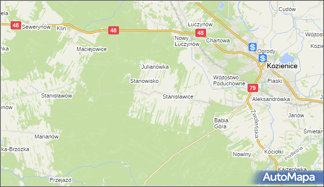 mapa Stanisławice gmina Kozienice, Stanisławice gmina Kozienice na mapie Targeo