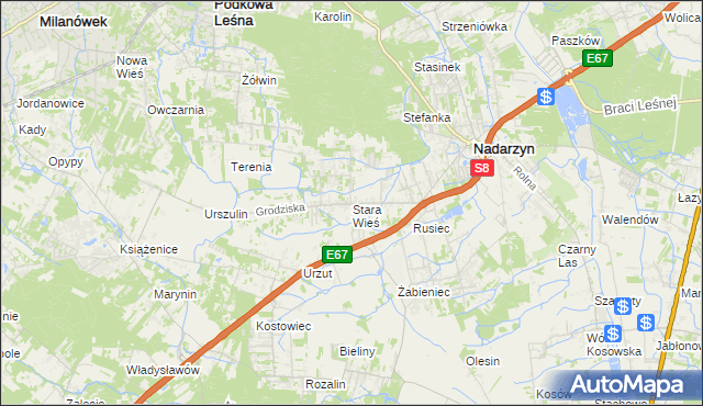 mapa Stara Wieś gmina Nadarzyn, Stara Wieś gmina Nadarzyn na mapie Targeo