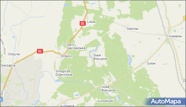 mapa Stare Biskupice gmina Słubice, Stare Biskupice gmina Słubice na mapie Targeo