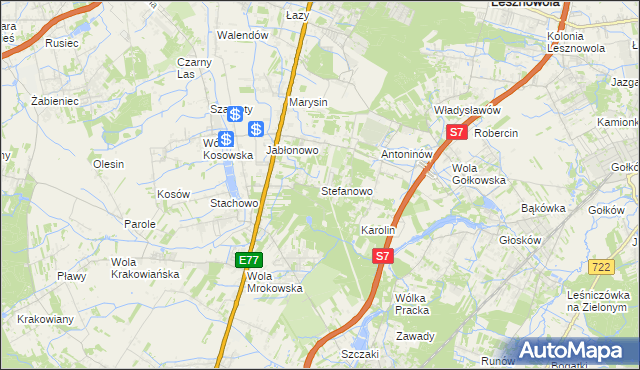 mapa Stefanowo gmina Lesznowola, Stefanowo gmina Lesznowola na mapie Targeo