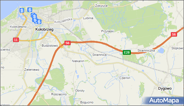 mapa Stramnica gmina Kołobrzeg, Stramnica gmina Kołobrzeg na mapie Targeo