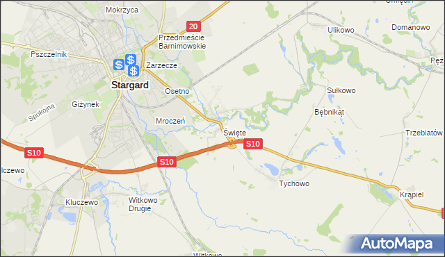 mapa Święte gmina Stargard, Święte gmina Stargard na mapie Targeo