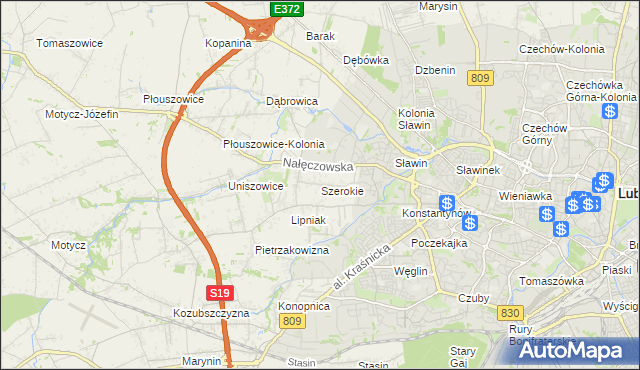 mapa Szerokie gmina Konopnica, Szerokie gmina Konopnica na mapie Targeo