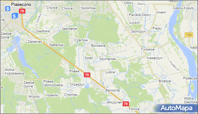 mapa Szymanów gmina Góra Kalwaria, Szymanów gmina Góra Kalwaria na mapie Targeo