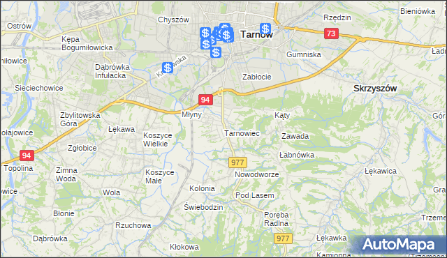 mapa Tarnowiec gmina Tarnów, Tarnowiec gmina Tarnów na mapie Targeo