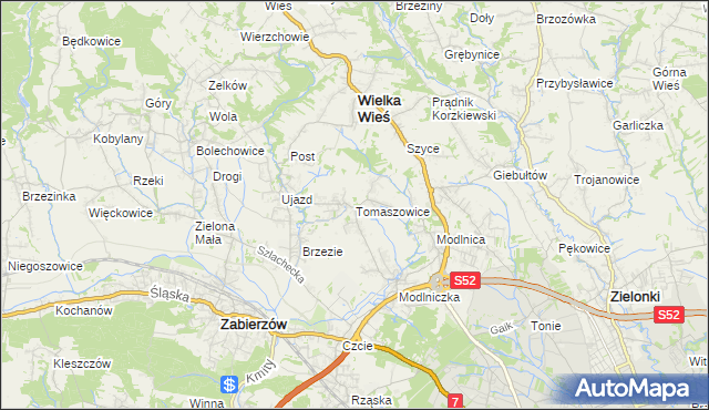 mapa Tomaszowice gmina Wielka Wieś, Tomaszowice gmina Wielka Wieś na mapie Targeo