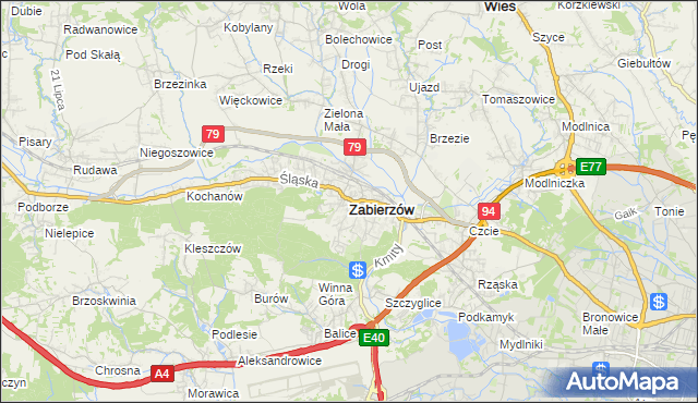 mapa Zabierzów powiat krakowski, Zabierzów powiat krakowski na mapie Targeo