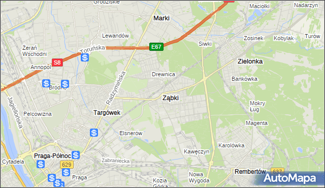 mapa Ząbki powiat wołomiński, Ząbki powiat wołomiński na mapie Targeo