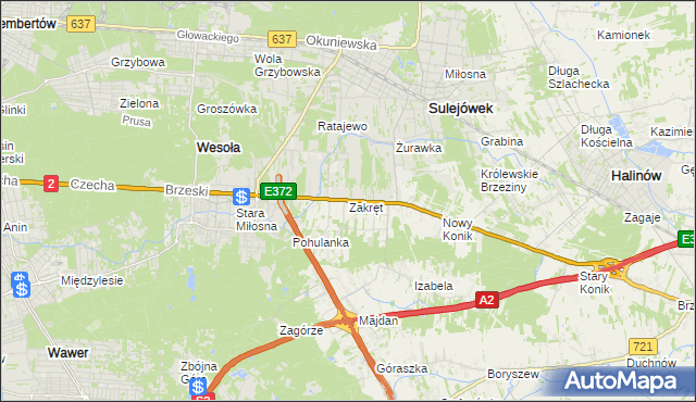 mapa Zakręt gmina Wiązowna, Zakręt gmina Wiązowna na mapie Targeo