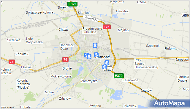 mapa Zamościa, Zamość na mapie Targeo