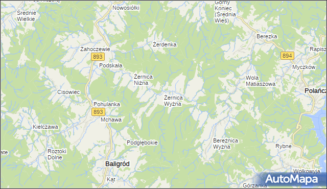 mapa Żernica Wyżna, Żernica Wyżna na mapie Targeo