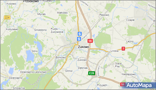 mapa Żukowo powiat kartuski, Żukowo powiat kartuski na mapie Targeo