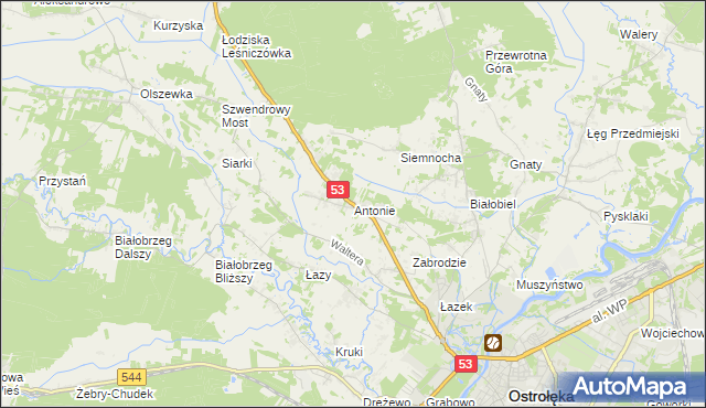 mapa Antonie gmina Olszewo-Borki, Antonie gmina Olszewo-Borki na mapie Targeo