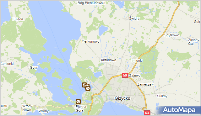 mapa Antonowo gmina Giżycko, Antonowo gmina Giżycko na mapie Targeo