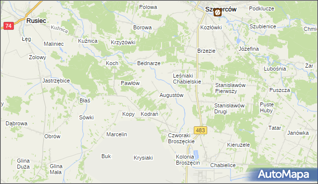 mapa Augustów gmina Rząśnia, Augustów gmina Rząśnia na mapie Targeo