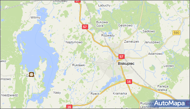 mapa Biskupiec-Kolonia Trzecia, Biskupiec-Kolonia Trzecia na mapie Targeo