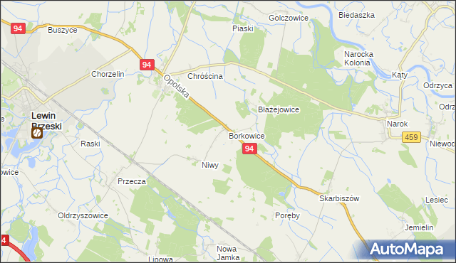 mapa Borkowice gmina Lewin Brzeski, Borkowice gmina Lewin Brzeski na mapie Targeo