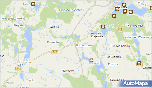 mapa Borzyszkowo gmina Więcbork, Borzyszkowo gmina Więcbork na mapie Targeo