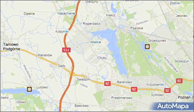 mapa Chyby gmina Tarnowo Podgórne, Chyby gmina Tarnowo Podgórne na mapie Targeo