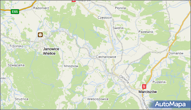 mapa Ciechanowice, Ciechanowice na mapie Targeo