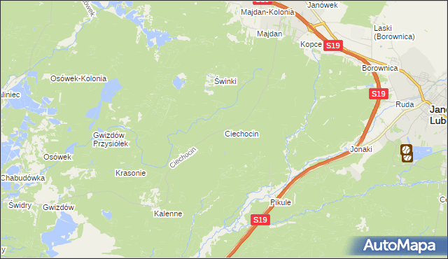 mapa Ciechocin gmina Modliborzyce, Ciechocin gmina Modliborzyce na mapie Targeo