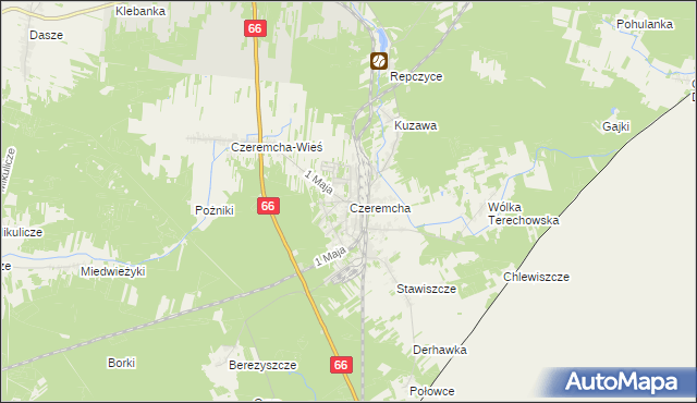 mapa Czeremcha powiat hajnowski, Czeremcha powiat hajnowski na mapie Targeo