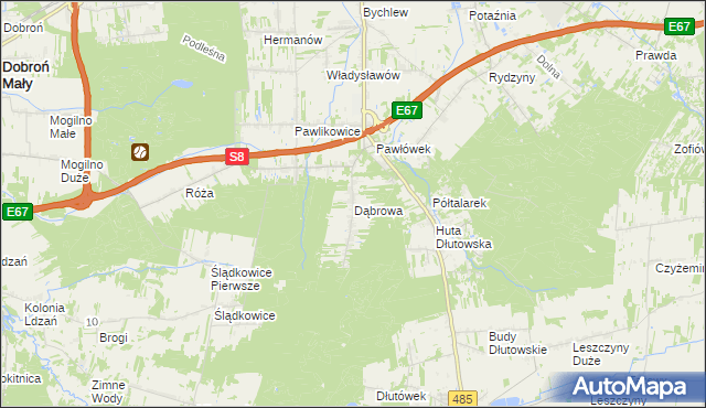 mapa Dąbrowa gmina Dłutów, Dąbrowa gmina Dłutów na mapie Targeo
