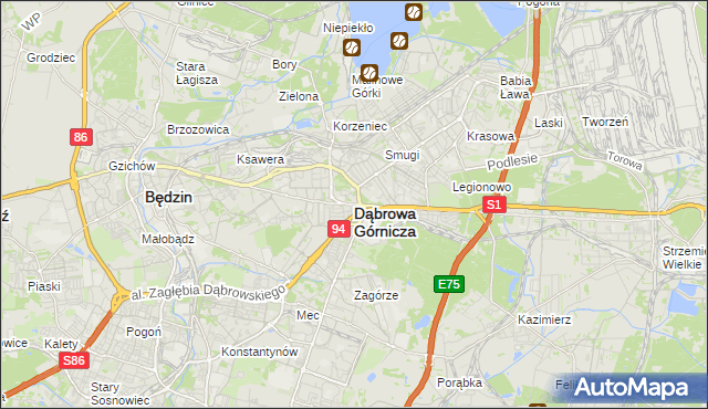 mapa Dąbrowa Górnicza, Dąbrowa Górnicza na mapie Targeo