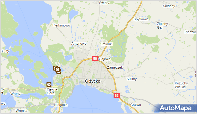 mapa Gajewo gmina Giżycko, Gajewo gmina Giżycko na mapie Targeo