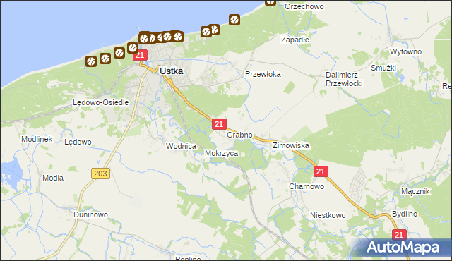 mapa Grabno gmina Ustka, Grabno gmina Ustka na mapie Targeo