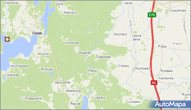 mapa Grabowiec gmina Osiek, Grabowiec gmina Osiek na mapie Targeo