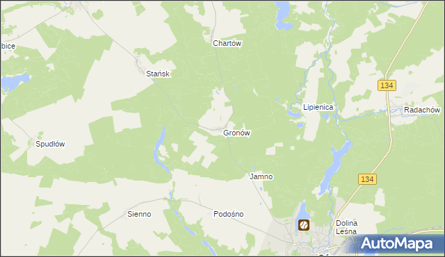 mapa Gronów gmina Ośno Lubuskie, Gronów gmina Ośno Lubuskie na mapie Targeo