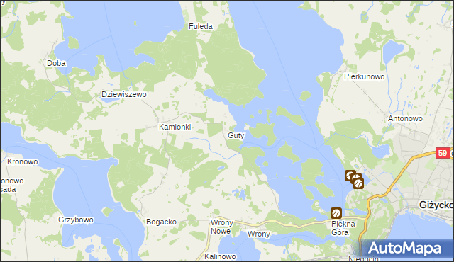 mapa Guty gmina Giżycko, Guty gmina Giżycko na mapie Targeo