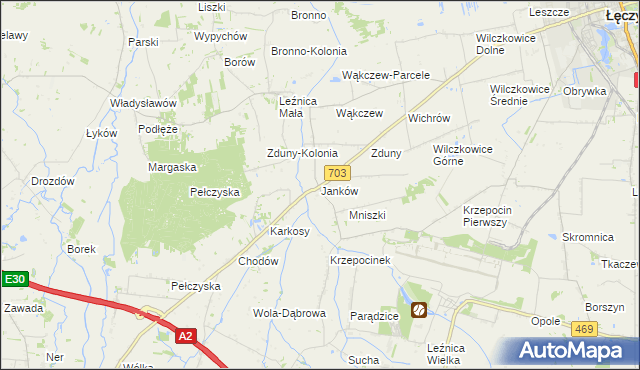 mapa Janków gmina Łęczyca, Janków gmina Łęczyca na mapie Targeo