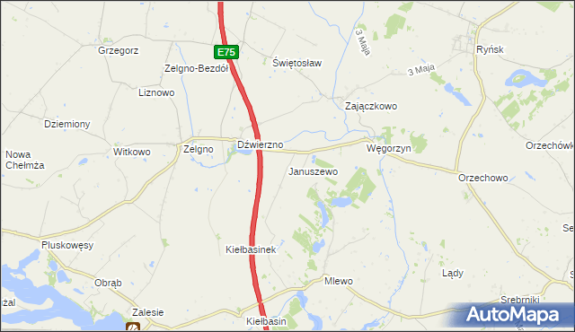 mapa Januszewo gmina Chełmża, Januszewo gmina Chełmża na mapie Targeo